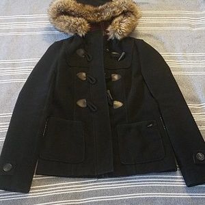 Navy and Fur Winter Toggle Coat